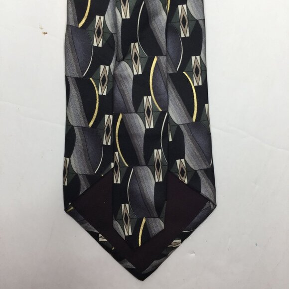 Arrow Mens 100% Silk Tie Necktie Geometric Gray Black Yellow Blue Office Church - Picture 4 of 7